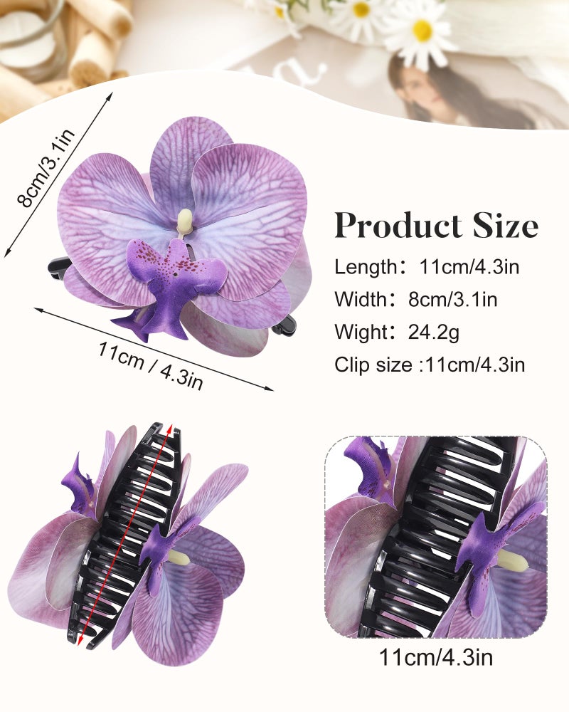 WELROG Orchid Flower Hair Claw Clips 3 Pack - Medium 11cm Spring Hair Claws for Women, Hawaiian Beach Hair Clips for Beach Party Wedding - Image 3